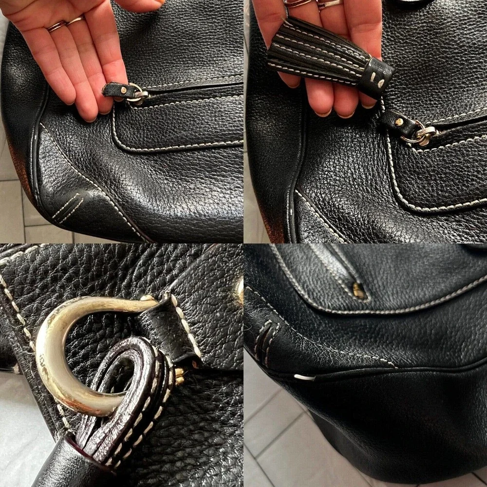 Kate Spade New York Black Pebbled Multi-Strand Handle Leather Shoulder Bag, Tote - Picture 9 of 12